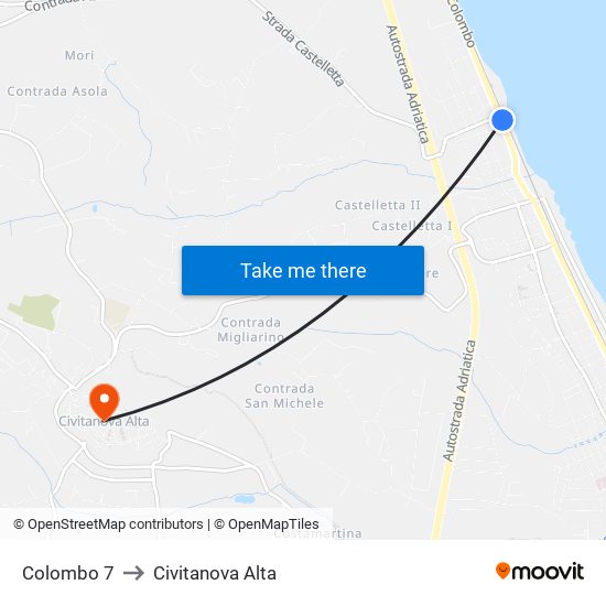 Colombo 7 to Civitanova Alta map