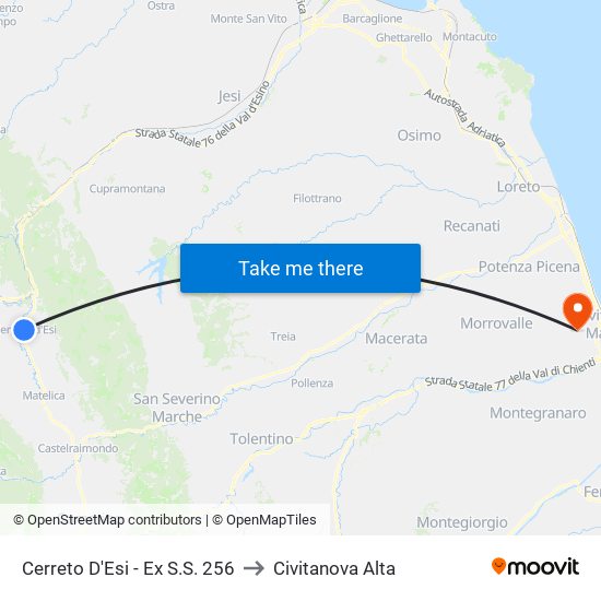 Cerreto D'Esi - Ex S.S. 256 to Civitanova Alta map