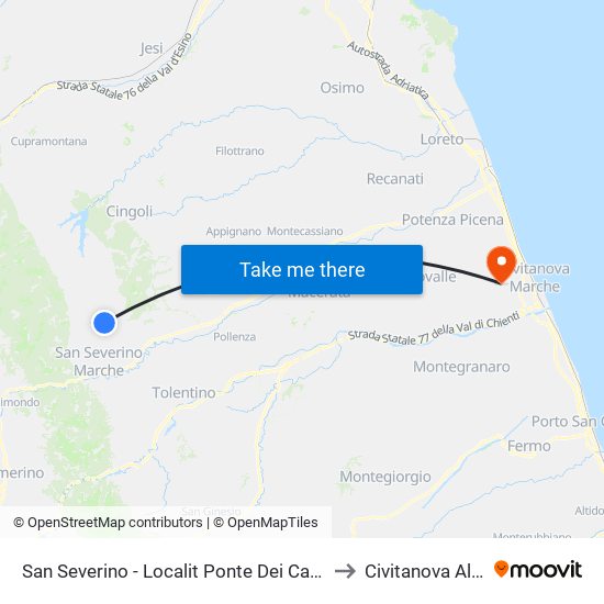 San Severino - Localit Ponte Dei Canti to Civitanova Alta map