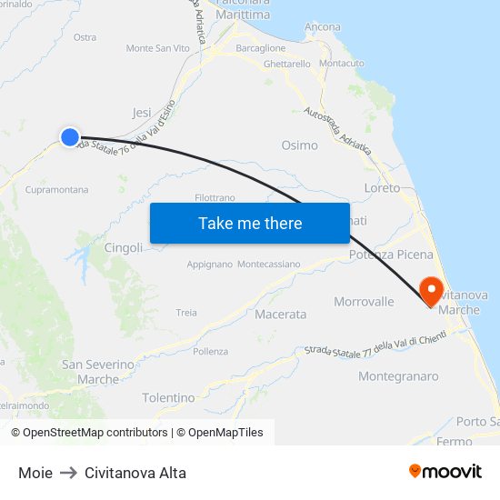 Moie to Civitanova Alta map