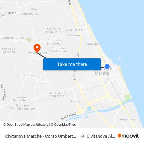 Civitanova Marche - Corso Umberto I to Civitanova Alta map