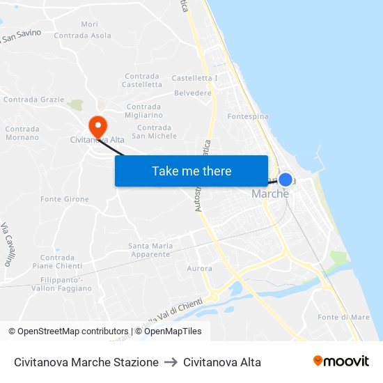 Civitanova Marche Stazione to Civitanova Alta map