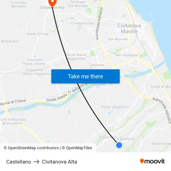 Castellano to Civitanova Alta map