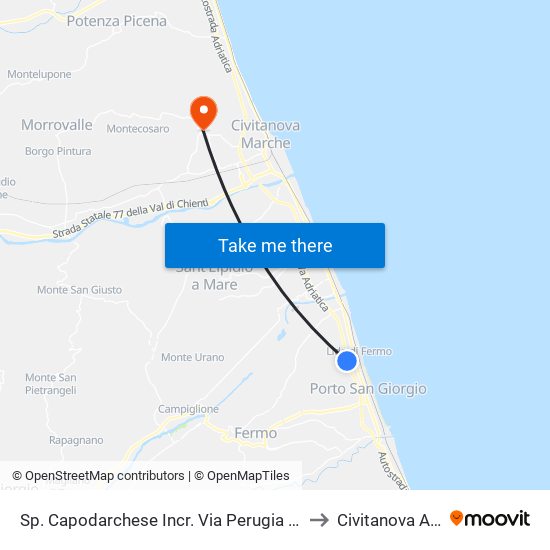 Sp. Capodarchese Incr. Via Perugia Dir F to Civitanova Alta map