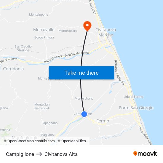 Campiglione to Civitanova Alta map