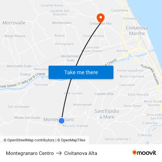 Montegranaro Centro to Civitanova Alta map