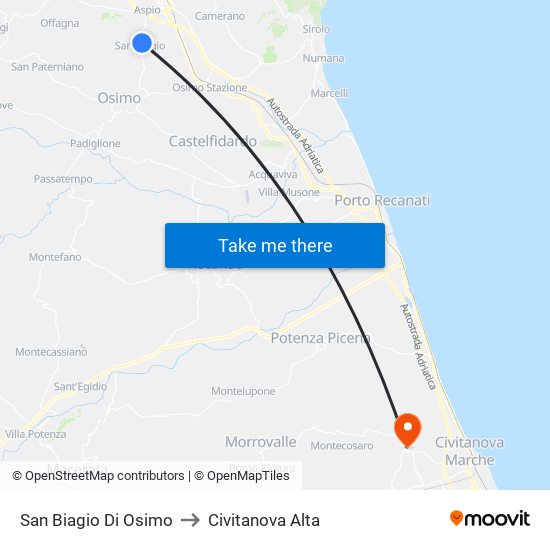 San Biagio Di Osimo to Civitanova Alta map