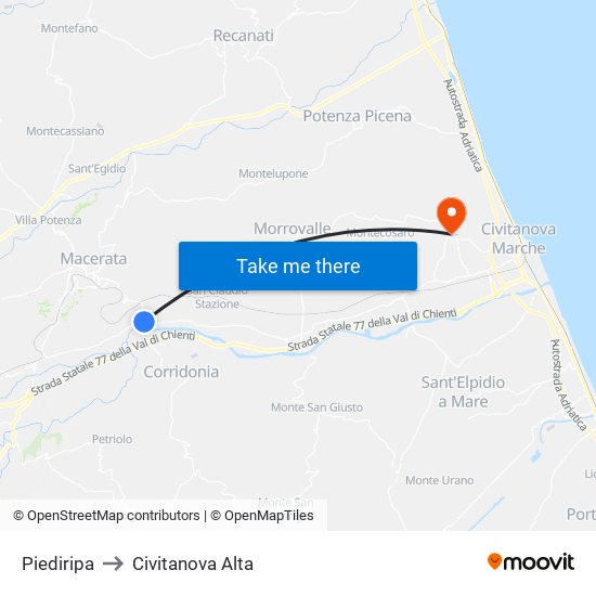 Piediripa to Civitanova Alta map
