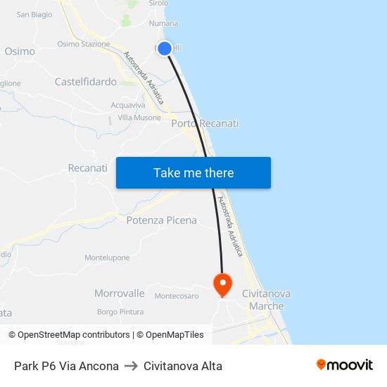 Park P6 Via Ancona to Civitanova Alta map
