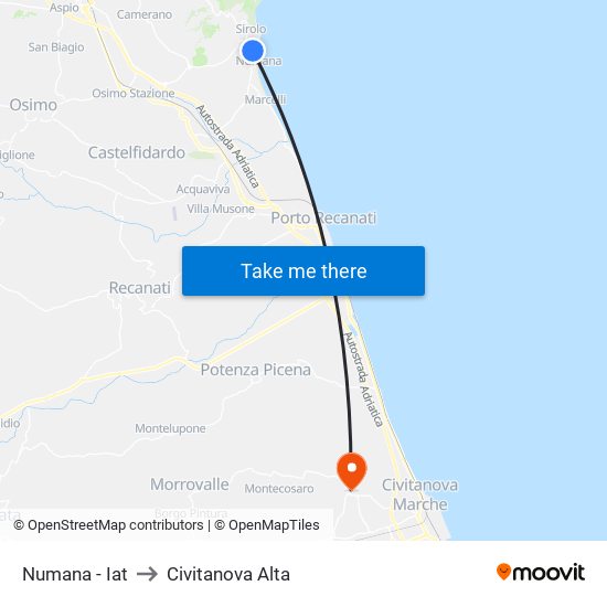 Numana - Iat to Civitanova Alta map