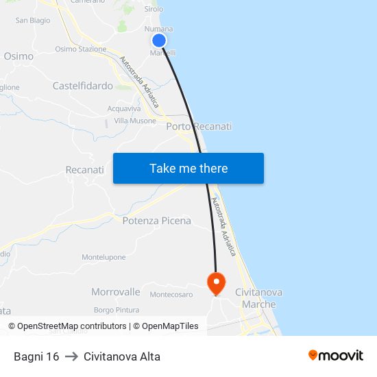 Bagni 16 to Civitanova Alta map