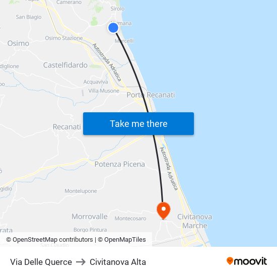 Via Delle Querce to Civitanova Alta map