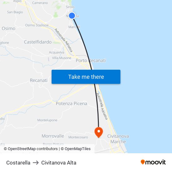Costarella to Civitanova Alta map