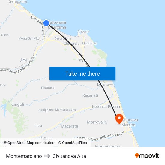 Montemarciano to Civitanova Alta map