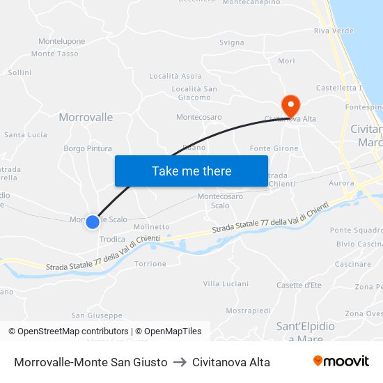 Morrovalle-Monte San Giusto to Civitanova Alta map