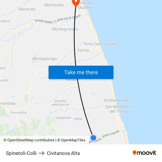 Spinetoli-Colli to Civitanova Alta map