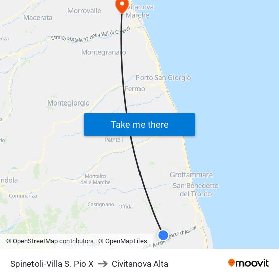 Spinetoli-Villa S. Pio X to Civitanova Alta map