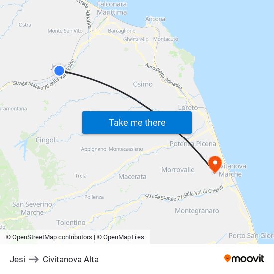Jesi to Civitanova Alta map