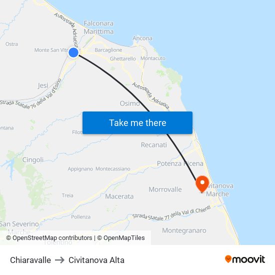 Chiaravalle to Civitanova Alta map