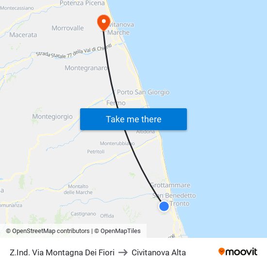 Z.Ind. Via Montagna Dei Fiori to Civitanova Alta map