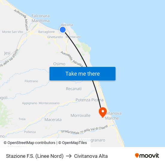 Stazione F.S. (Linee Nord) to Civitanova Alta map