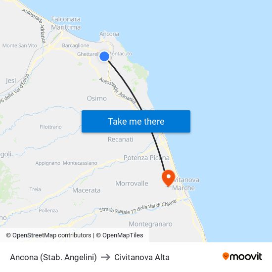Ancona (Stab. Angelini) to Civitanova Alta map