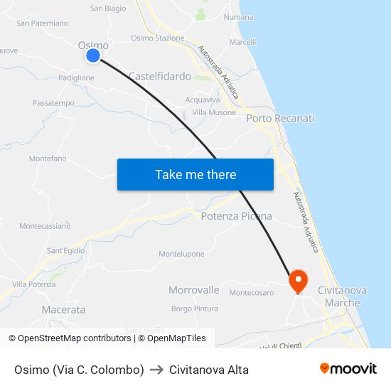 Osimo (Via C. Colombo) to Civitanova Alta map