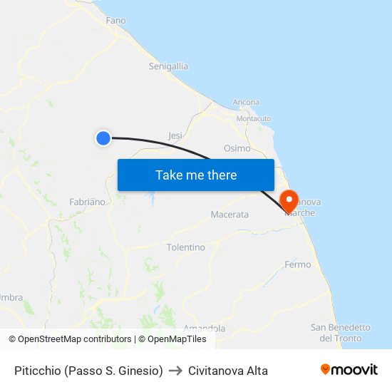 Piticchio (Passo S. Ginesio) to Civitanova Alta map
