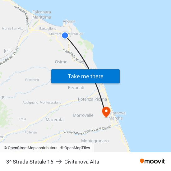 3^ Strada Statale 16 to Civitanova Alta map