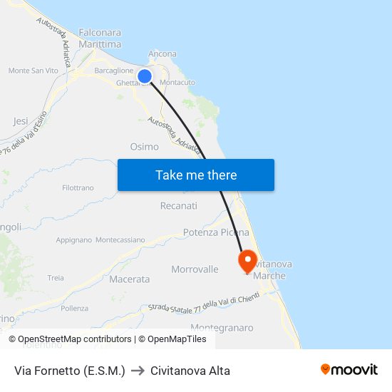 Via Fornetto (E.S.M.) to Civitanova Alta map