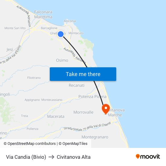 Via Candia (Bivio) to Civitanova Alta map