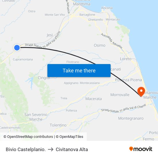 Bivio Castelplanio. to Civitanova Alta map