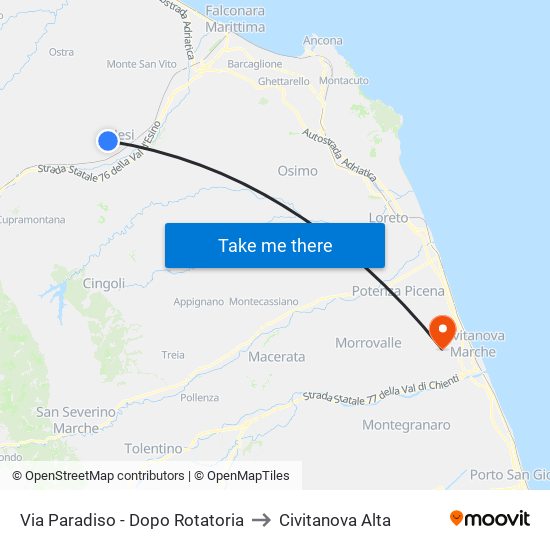 Via Paradiso - Dopo Rotatoria to Civitanova Alta map