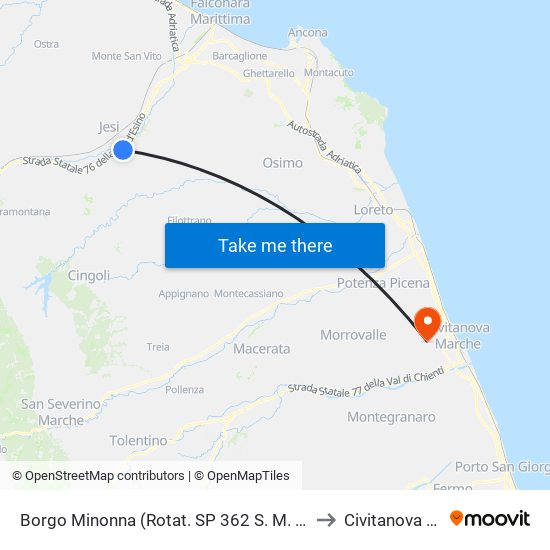 Borgo Minonna (Rotat. SP 362 S. M. Nuova) to Civitanova Alta map