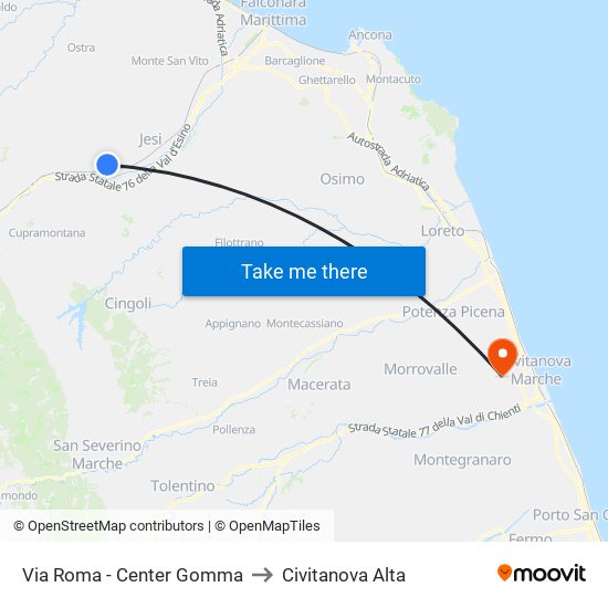 Via Roma - Center Gomma to Civitanova Alta map