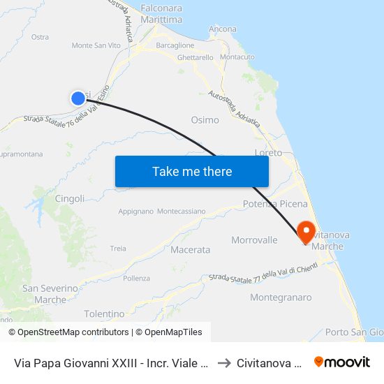 Via Papa Giovanni XXIII - Incr. Viale Verdi to Civitanova Alta map