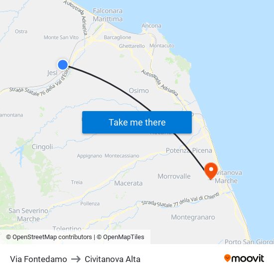 Via Fontedamo to Civitanova Alta map