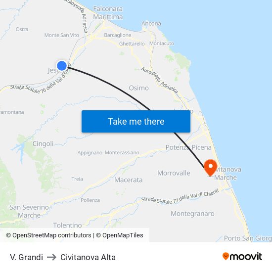 V. Grandi to Civitanova Alta map