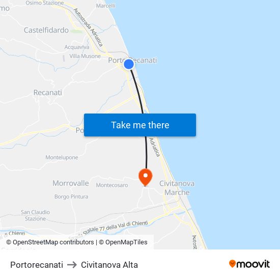 Portorecanati to Civitanova Alta map