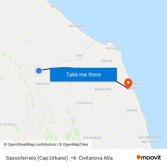 Sassoferrato (Cap.Urbano) to Civitanova Alta map