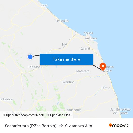 Sassoferrato (P.Zza Bartolo) to Civitanova Alta map