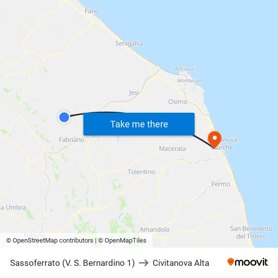 Sassoferrato (V. S. Bernardino 1) to Civitanova Alta map