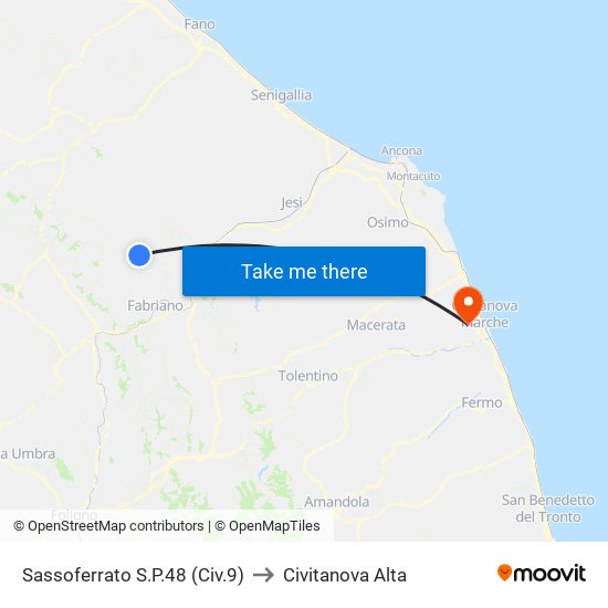 Sassoferrato S.P.48 (Civ.9) to Civitanova Alta map