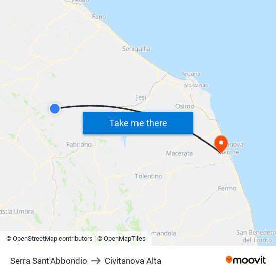 Serra Sant'Abbondio to Civitanova Alta map