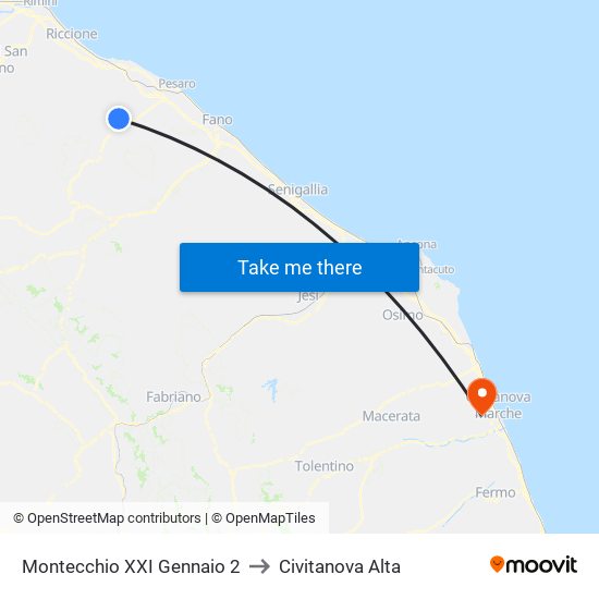 Montecchio XXI Gennaio 2 to Civitanova Alta map