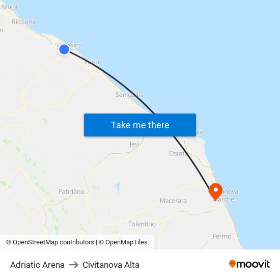 Adriatic Arena to Civitanova Alta map