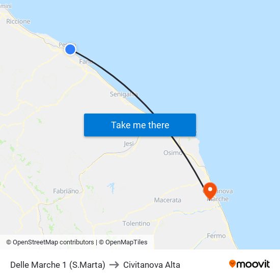 Delle Marche 1 (S.Marta) to Civitanova Alta map