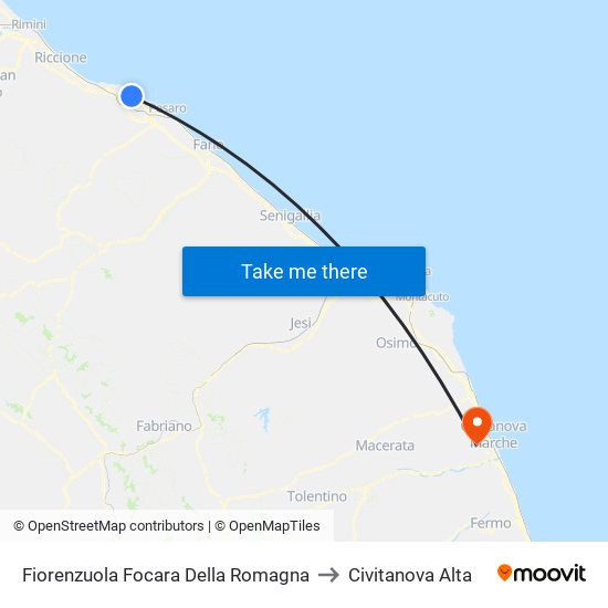 Fiorenzuola Focara Della Romagna to Civitanova Alta map