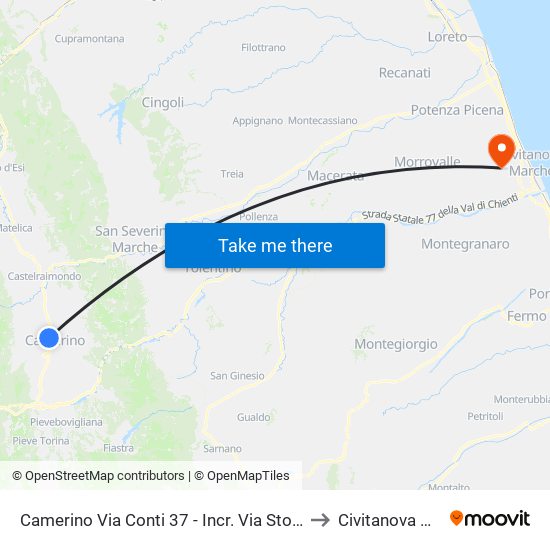 Camerino Via Conti 37 - Incr. Via Stoppol to Civitanova Alta map