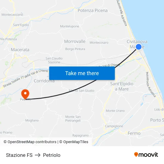 Railway Station to Petriolo map